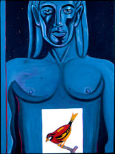 Blue Apollo with Red and Yellow Bird